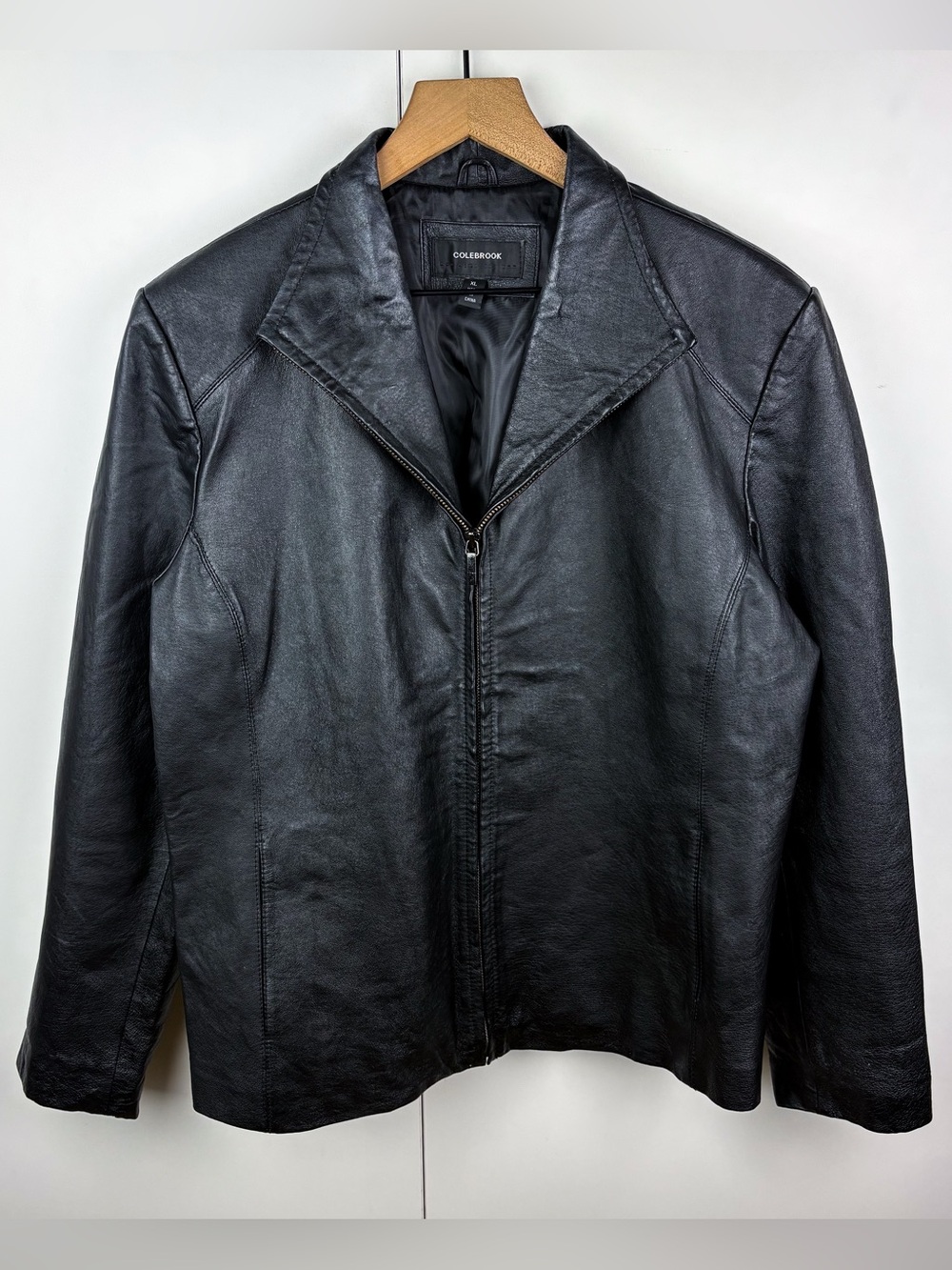 Vintage 90s Black Leather Zip Front Jacket Genuine Womens XL Grunge Punk Y2K